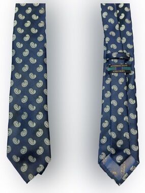 Alexander Julian Navy Silk Tie with Light Green Paisley